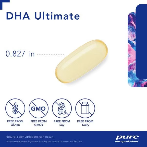 DHA Ultimate softgel size and allergen information