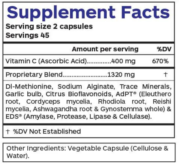 Metal Detox Supplement Facts panel